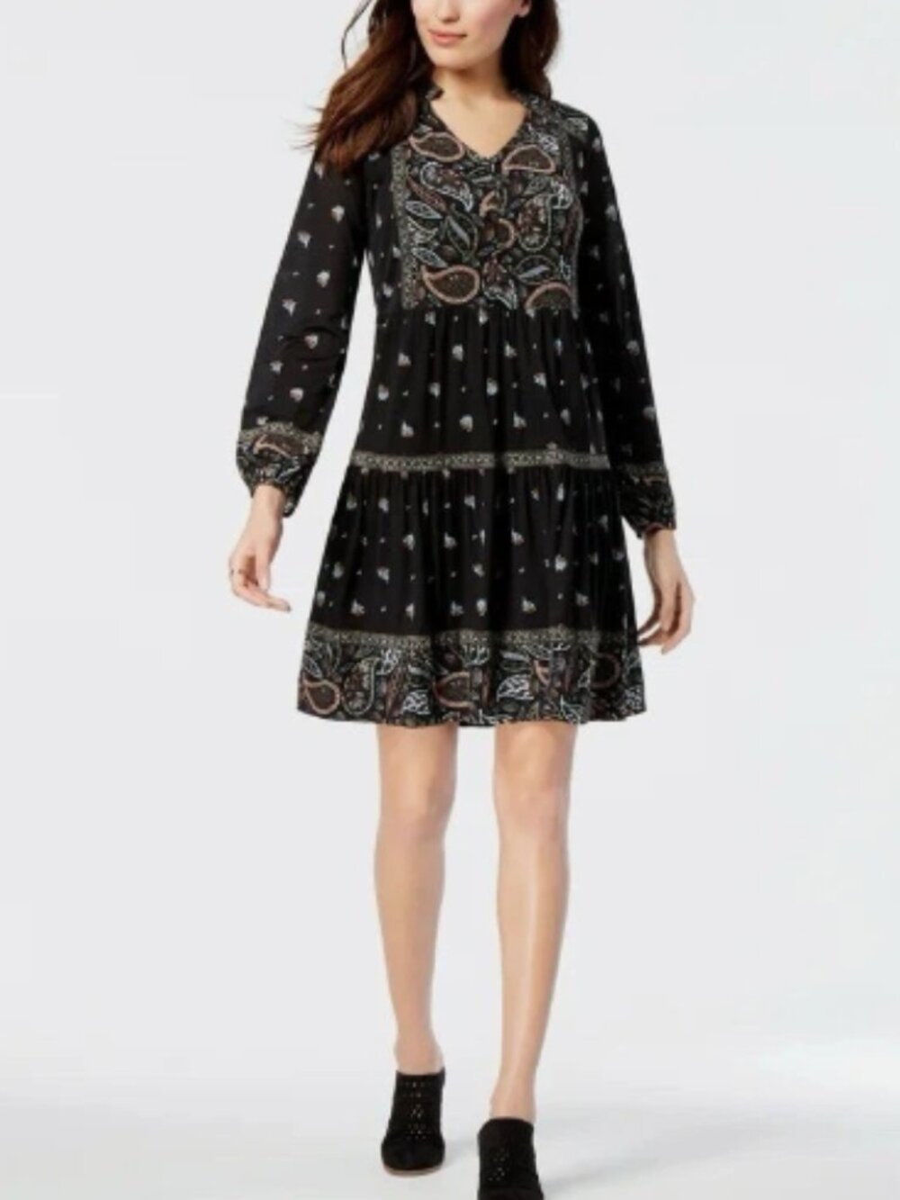 STYLE & CO. Long Sleeve Paisley Boho Peasant Dress--NWOT--PM